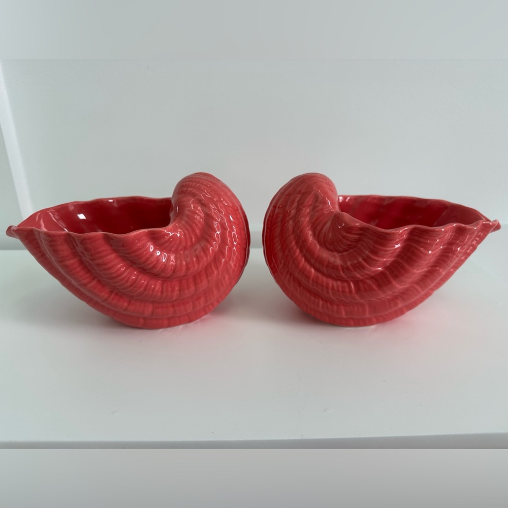 Coral Nautilus Shell Ceramic Decor (2) by Nantucket Home - NWOT